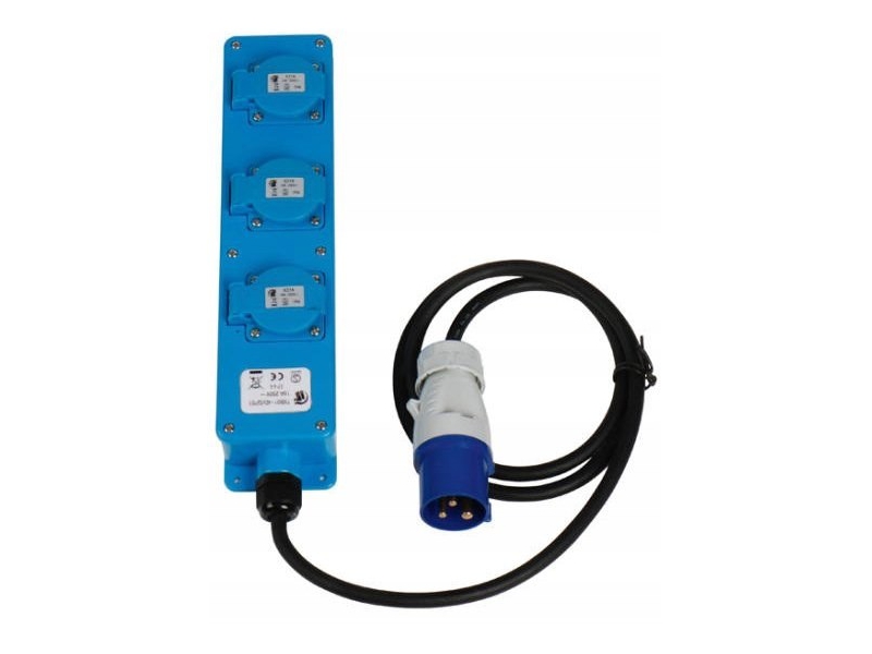 Adapter CEE, przedłużacz 3xSCHUKO na listwie 1,5 m