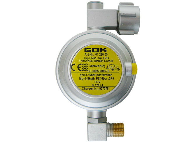 Reduktor GOK 30 mbar 0,8 kg/h kątowy 90st Caravane