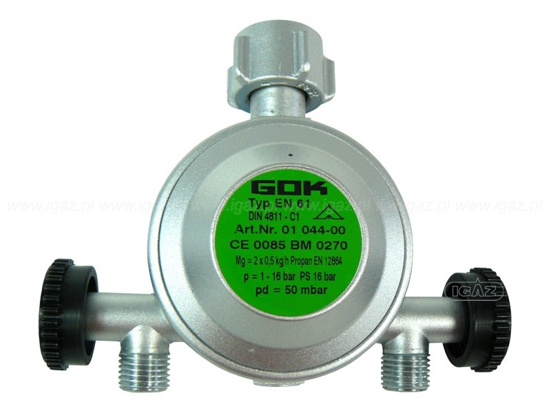 Reduktor GOK 50 mbar, 2 x 0,5 kg/h wyjście 2 x 1/4L