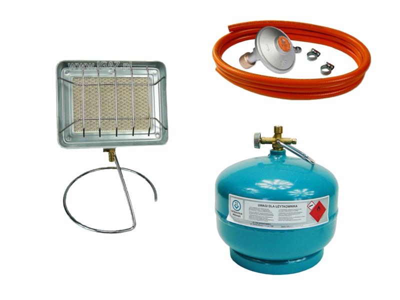 Zestaw: Promiennik Heater SB-602 typu Słoneczko + zestaw do podłaczenia + butla 2 kg